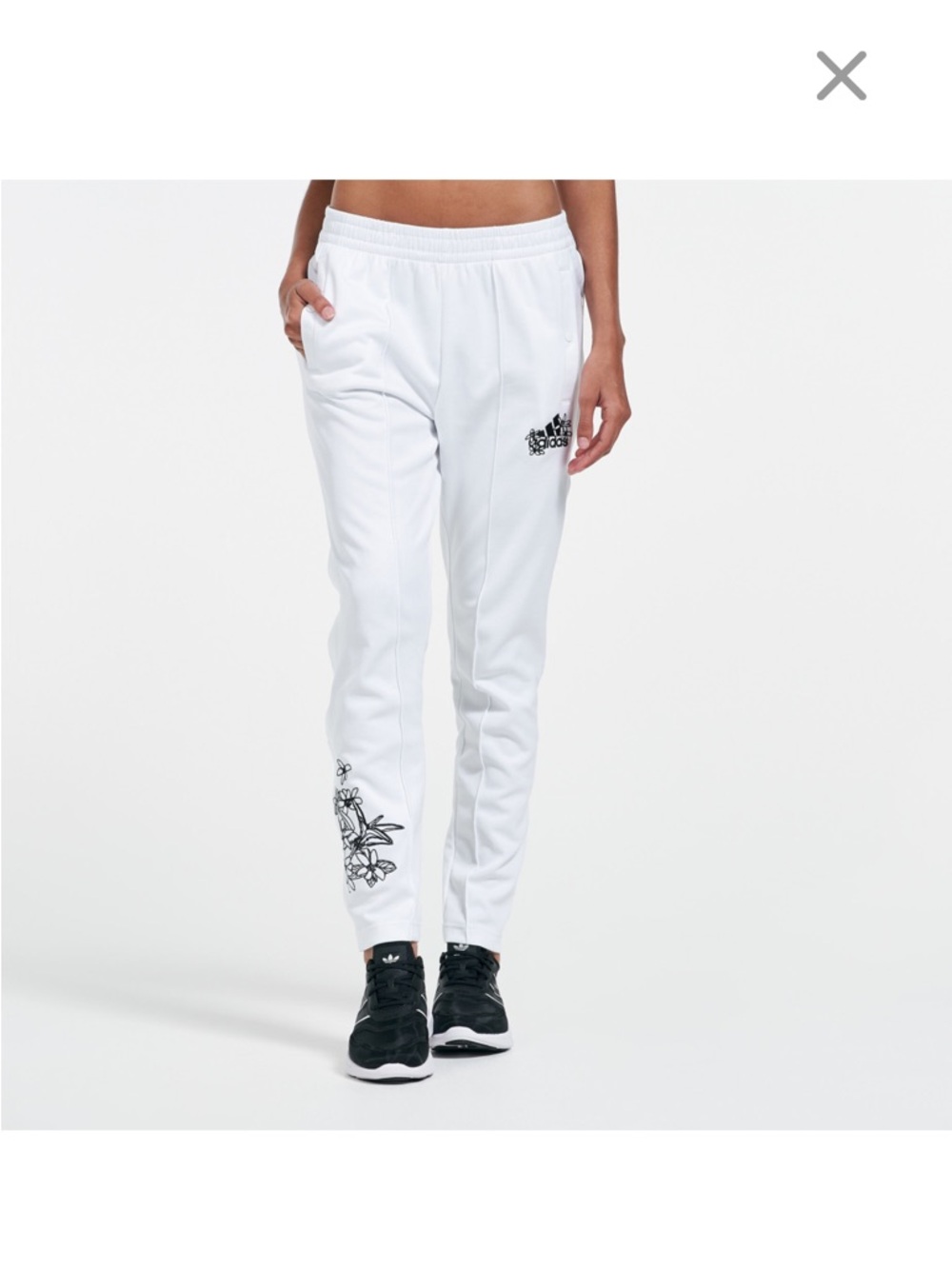 Adidas Women’s White Nini Floral Embroidered Snap Away Track Pants Sz Small Rare